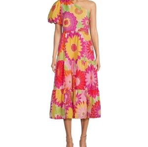 J.Marie Leilani One Shoulder Short Puffed Sleeve Tiered Midi DressFrom J.Marie,